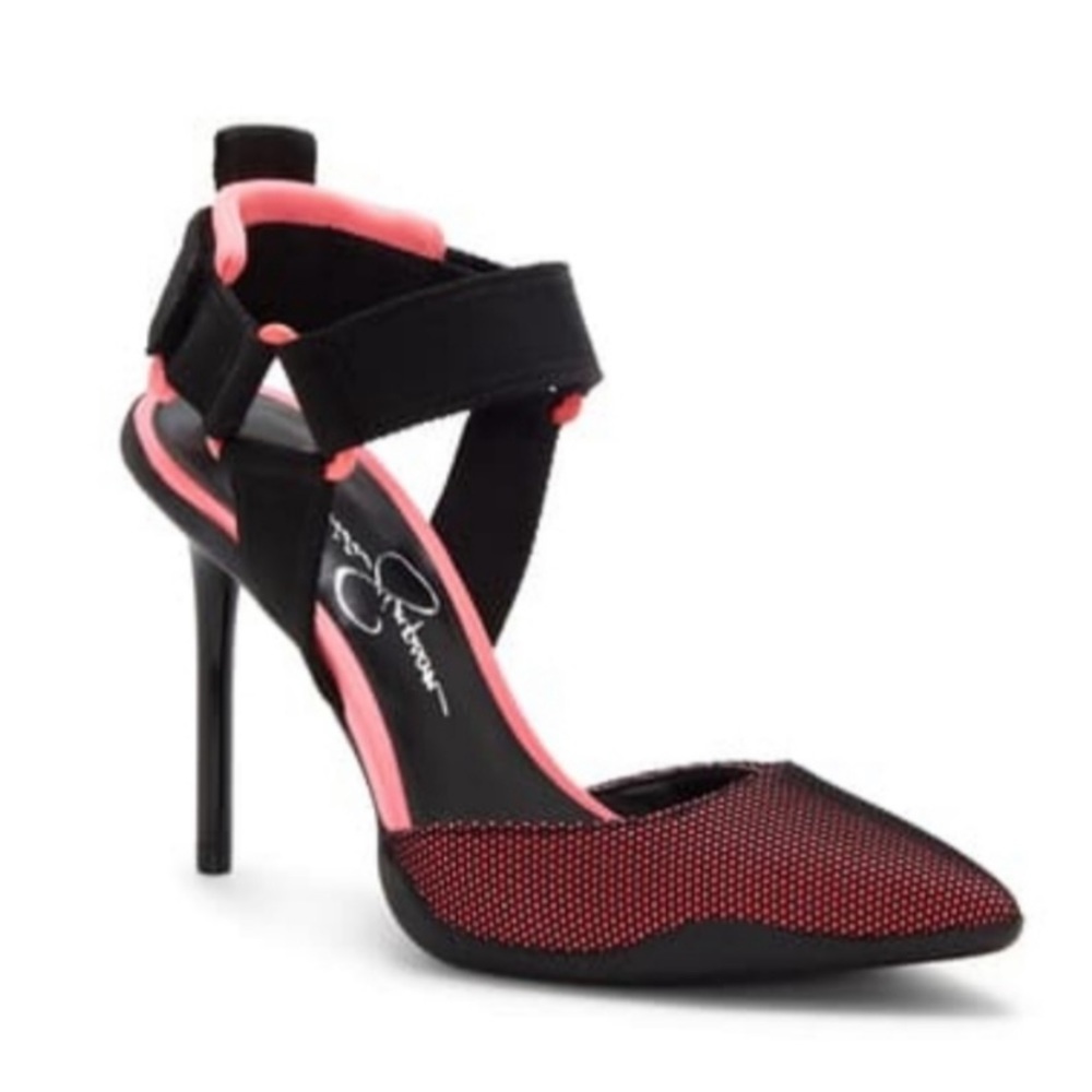 Jessica Simpson Gazella Black/Pink Strap Heels, size 7.5 M